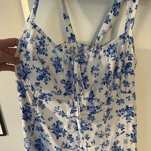 Floral Blue and White Strappy Dress